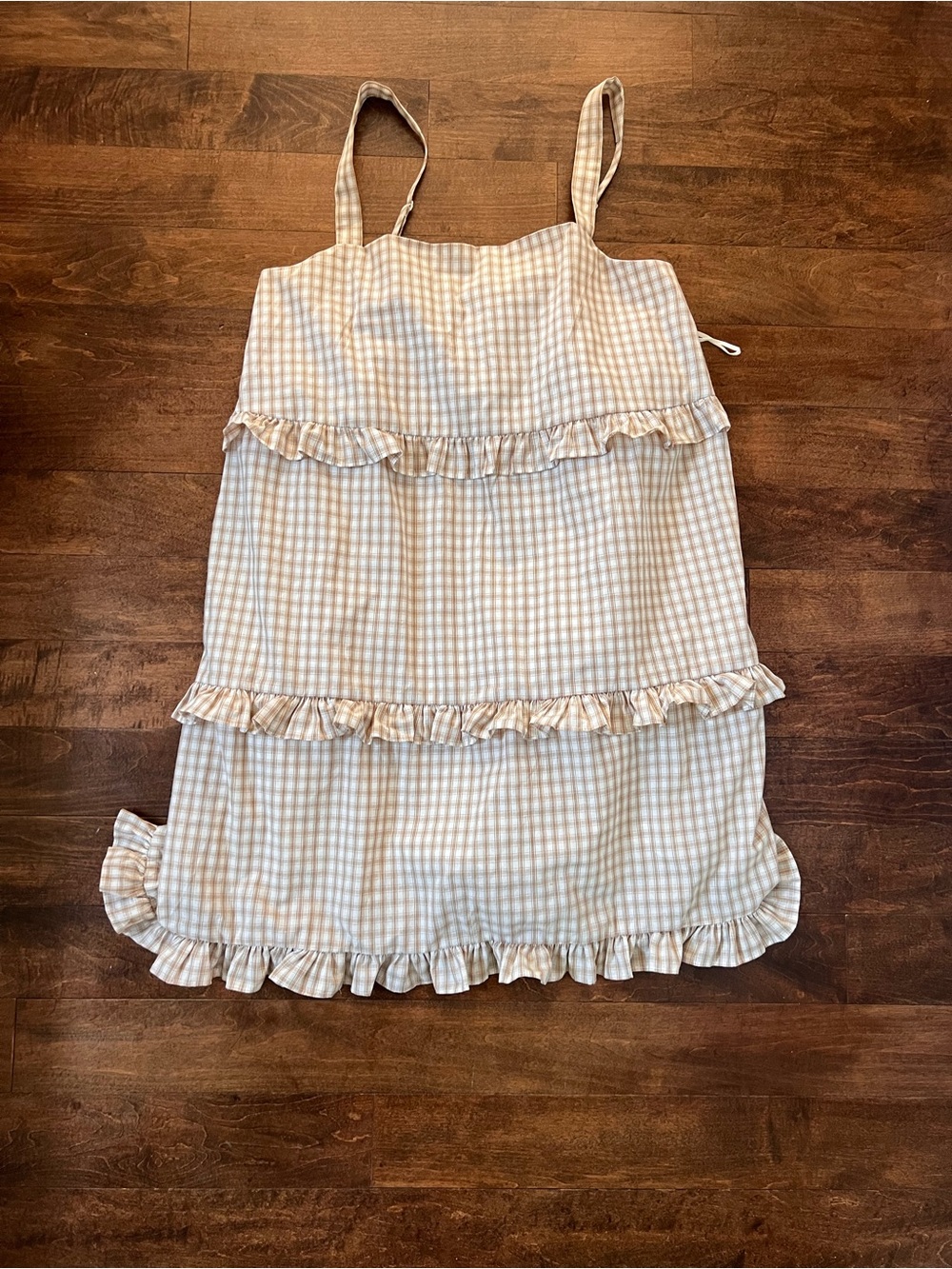 Wishlist Cream and Pink Gingham Ruffle Sundress